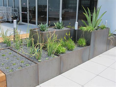 rooftop metal planter boxes|lightweight planters for roof terraces.